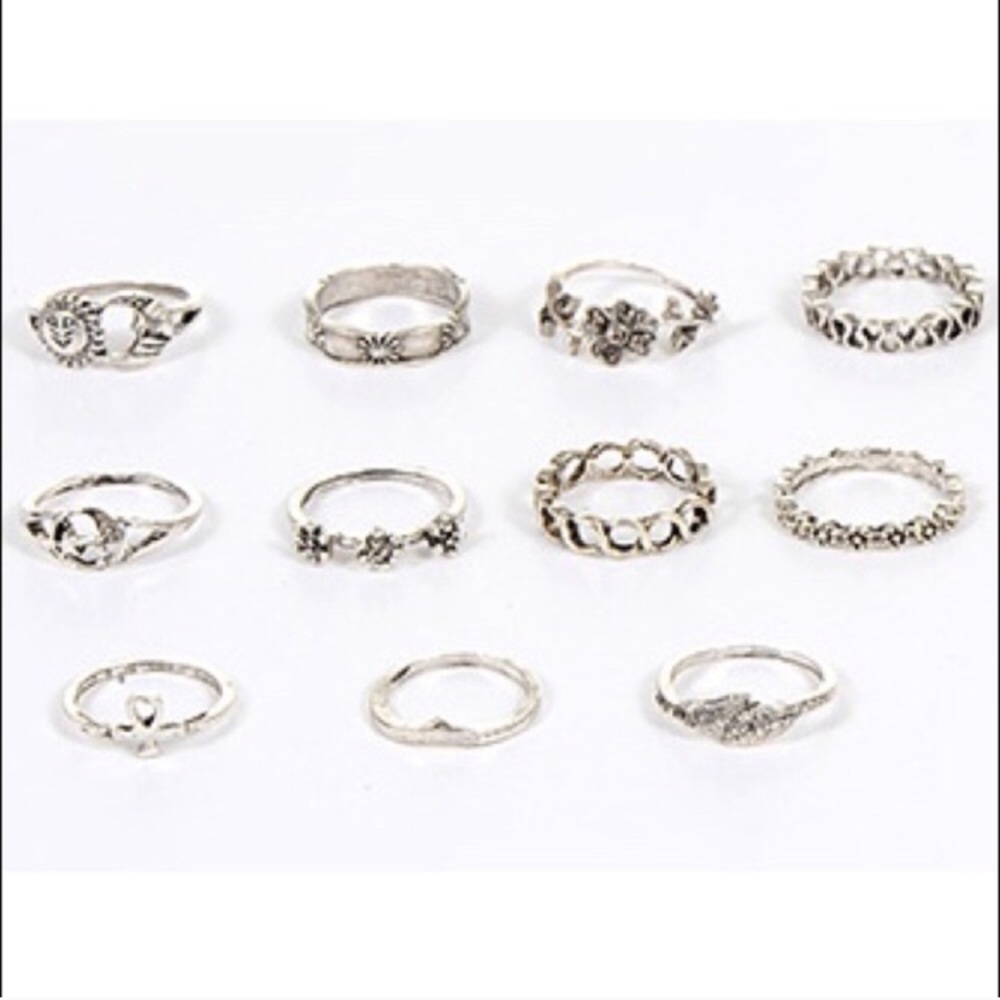 Silver Flower Ring Set - Picture 2 of 2
